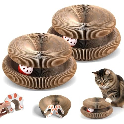 VOXGET 2 Pack Interactive Cat Scratcher Toys with Balls Bells, Magic Organ Foldable Cat Scratching Board for Indoor Outdoor Exercise Anxiety Relief, Auburn - Image 1