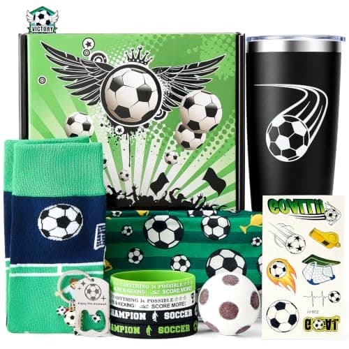 Soccer Lover Gift Baskets for Men,Soccer Fan Football Player Gift Basket Set Football Lover Gifts with Stainless Steel Tumbler, Keychain,Sock, Wristband,Birthday Gifts for Men Dad Husband Sports Lover - Image 1