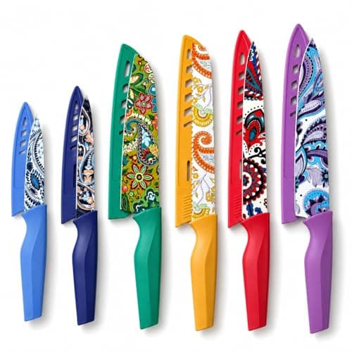 Astercook Paisley Pattern Knife Set with Cover, Dishwasher Safe Colorful Knives with 6 Knife Sheath, German Stainless Steel Rainbow Knife Set - Image 1