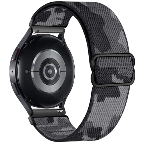 BMBEAR Stretchy Bands Compatible with Samsung Galaxy Watch Band 7/FE/6/5/4/3 & Watch 5 Pro & 6/4 Classic &Gear S3/S2, Soft Fashion Nylon Braided Elastic Strap for 20mm 22mm watch band for Samsung Watch 47mm 46mm 45mm 44mm 40mm 43/42/41mm (greycamo, 22mm)