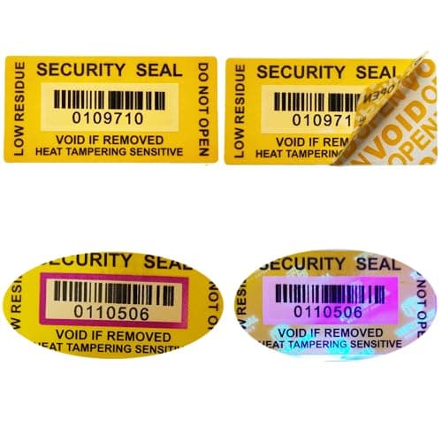 TSPC SECSEAL 100pcs 25x50mm Heat Tampering Fluorescent Mark Low Residue Tamper Evident Anti Counterfeit Tamper Proof Stickers Labels Seals (1 x 2 Inches, Matte Yellow, Serial Number)