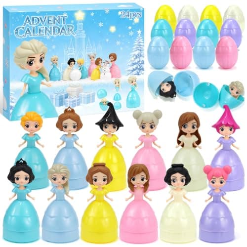 2026 Princess Advent Calendar 24 Days Christmas Surprise Eggs, 24 Dolls with Mix & Match Dress Up Outfits, Countdown Calendar for Girls, Xmas Gift for Girls Kids - Image 1