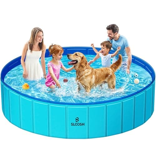 SLOOSH Foldable Dog Kiddie Pool - Portable Hard Plastic Doggie Swimming Pool, Anti-Slip Collapsible Pets Bath Tub Suitable for Kids Toddler Indoor Outdoor Backyard Use (Blue, 71" x 12")
