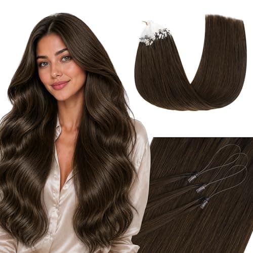 GOO GOO Double Feather Tip Microlink Bead Hair Extensions, Invisible Tip Cold Fusion, 50G 50S 16In, Microlink Hair Extensions for Women Daily Wear, #4A Chocolate Brown