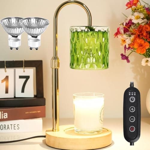 HAIDOLIANG Candle Warmer Lamp with Timer and Dimmable, Electric Wax Melt Warmers Height Adjustable with 2 Bulbs, Gifts for Women Mom House Warming, Modern Home Decor for Scented Jar Candles Green - Image 1