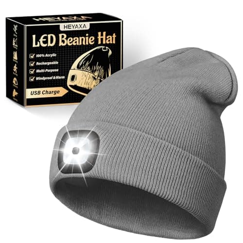 HEYAXA Unisex LED Beanie with Light, Rechargeable Headlamp Hat, Warm Knitted Cap, Fathers Day Dad Gifts for Husband, Dad, Birthday Gifts for Men, Dad, Father, Women, Him, Her, Grey - Image 1