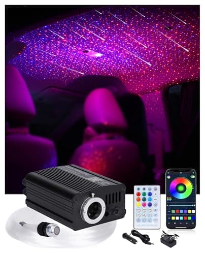 DIICRIN Starlight Headliner Kit, 16W RGBW Fiber Optic Starlight Engine, 0.03 inch x 9.8 ft, 750 Filaments (Including 200 Shooting Stars), Car Ceiling Projector