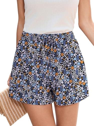 Heymoments Women's Wide Leg Shorts Lightweight Star Flower X-Large High Waisted Flowy DressyLoose Fit Summer Ladies Cute Beach Trousers with Pockets - Image 1
