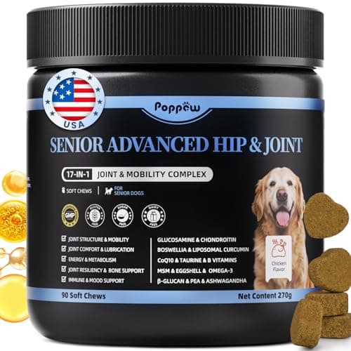 POPPAW Senior Advanced Joint Supplement for Dogs – 17-in-1 Glucosamine for Dogs with Chondroitin – Hip & Joint Pain Relief Pills – Mobility Support Chews – Large & Small Breeds - Chicken Flavor – 90Ct - Image 1