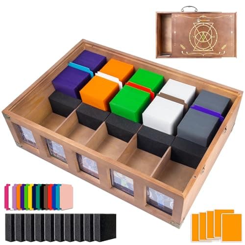 Brarvagur 5-Row Wooden Trading Card Storage Box, Holds 4800 Standard or 850 Toploader, Commander Display, Foam Pads, Metal Reinforced, 22lb Load-Bearing Handle for TCG Collectors - Image 1