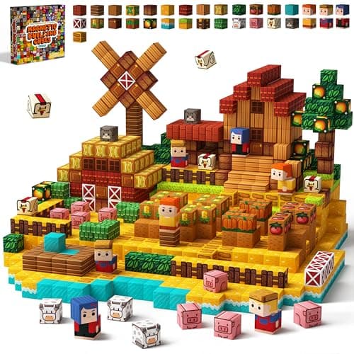 idoot 200PCS Magnetic Building Blocks Set, Farm Themed Animal Magnetic Blocks STEM Toys, Montessori Education for Boys and Girls, Christmas and Birthday Gifts for 3 4 5 6 7 8 9 10 11 12 Years Old - Image 1