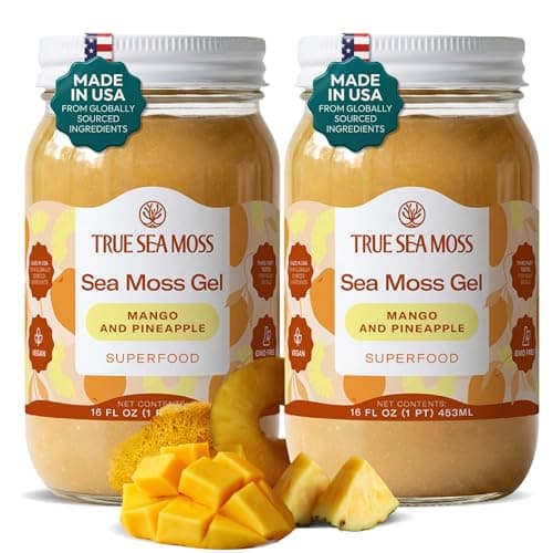 TrueSeaMoss Sea Moss Gel Mango Pineapple - Wildcrafted Seamoss Gel - 16 oz Glass Jar - Made in USA - Vegan - Non-GMO - Gluten-Free, Pack of 2 (Labels may Vary) - Image 1
