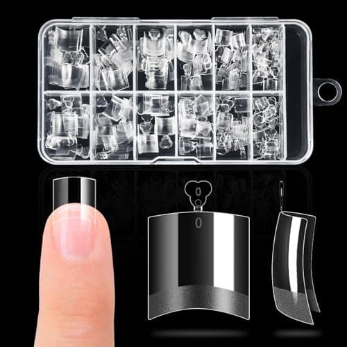 Buqikma Short Square Nail Tips - Pre-Etched Soft Gel Half Cover False Nails with Handle, 12 Sizes French Tip Clear Acrylic Nail Tips for DIY Manicure Salon, 240PCS - Image 1