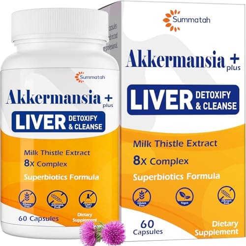 Liver Detoxify Repair & Cleanse, 20 Billion Afu Akkermansia Probiotic with Milk Thistle, Dandelion & Turmeric, 8-in-1 Herbal Formula for Liver Support & Renew, Antioxidant, Gut & Skin Health, 60 Caps - Image 1