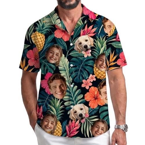 Custom Hawaiian Shirt, Custom Face Pattern, Personalized Hawaiian Shirt with Face, Custom Shirts for Man Woman, Suitable for Beach Vacation, Birthday Party, Summer Casual Purple (Style-3) - Image 1