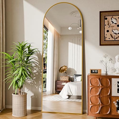 NBGV 58"x19" Floor Mirror Full Length, Arched Full Length Mirror with Stand, Full Body Mirrors for Bedroom Living Room or Cloakroom Gold - Image 1