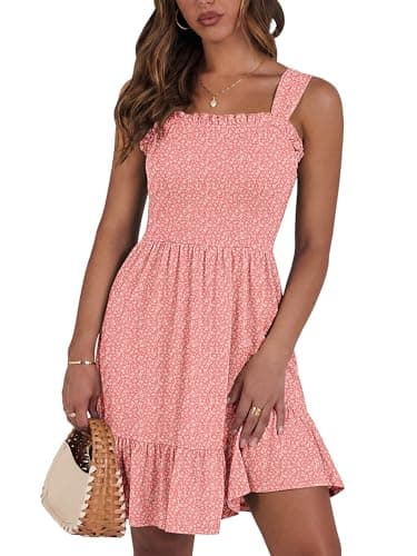 UEAL Womens Floral Sundresses Sleeveless Casual Summer Dresses Beach Vacation XX-Large Pink Floral - Image 1