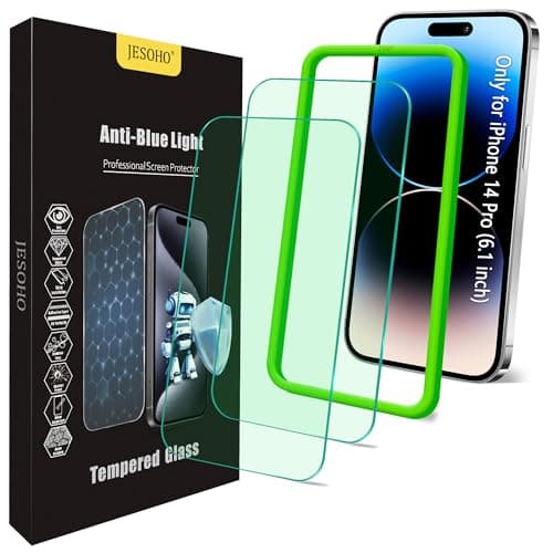 JESOHO Blue Light Screen Protector for iPhone 14 Pro (6.1")*2 Pack Eye Protection,HD Blue Light Blocking Tempered Glass Film, No Bubble, with Easy Installation Kit - Image 1