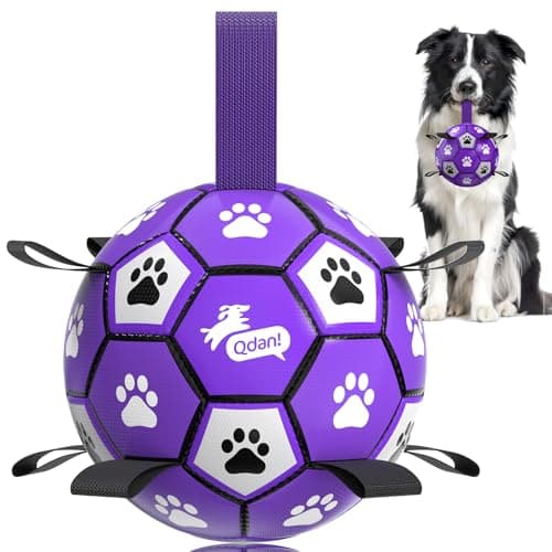 QDAN Dog Toys Soccer Ball with Straps - Dog Water Toy, Puppy Birthday Gifts, Durable Dog Balls for Small Medium Dogs (6 Inch) - Image 1