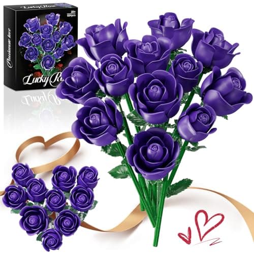 Purple Rose Bouquet Building Set, 12Pcs Botanical Collection for Adults - Image 1