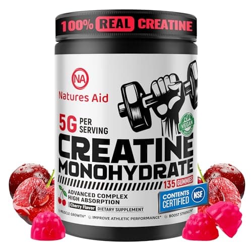 Natures Aid Creatine Monohydrate Gummies – Pre-Workout Energy & Muscle Growth Support for Men & Women | Cherry Electrolyte Gummies (135 Count) - Image 1