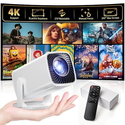 Mini Projector, Portable Projector 4K & Full HD 1080P Support, 270° Rotation Outdoor Projector, Movie Projector Compatible with Smartphone, TV Stick, Laptop, PS4, HDMI, USB - Image 1
