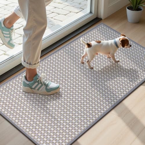 U'Artlines Door Mat 17"x29",Non Slip Rubber Backing Floor Mats, Absorbent Dirt Resistant Low-Profile Doormats, Front Door Mat for Indoor Outdoor Entry, Patio, Porch Grey - Image 1