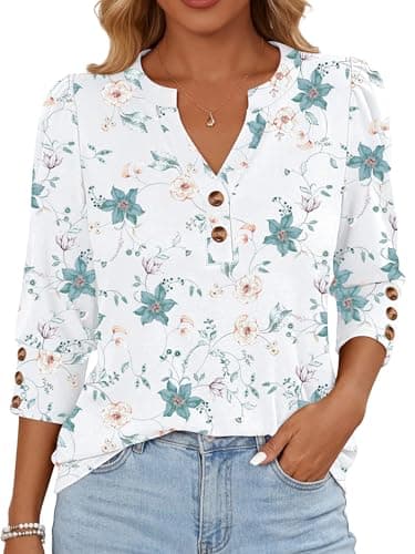 ANRABESS Womens Tops 3/4 Sleeve Casual Henley Shirts V Neck Buttons Dressy Work Business Blouses 2026 Spring Trendy Clothes Large - Image 1