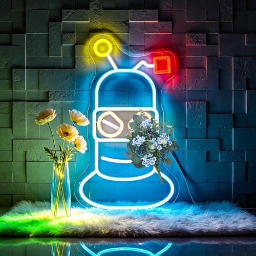 Neon Sign, FPLL Dimmable Robot Neon Signs for Wall Decor, Blue & White LED Light up Bar Signs for Man Cave, Bedroom, Party, Game Room & Home Decor, Led Sign USB Power - Image 1