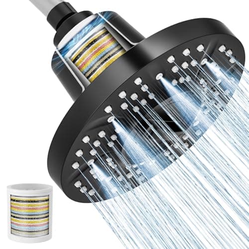 SR SUN RISE Filtered Shower Head with Filters, 20-Stage Shower Head Filter for Hard Water, High Pressure Showerhead with Easy-Replace Cartridge to Remove Chlorine & Heavy Metals (7-Inch, Black) - Image 1