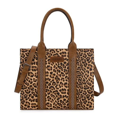 Montana West × Wrangler Large Tote Bag Purses for Women Leopard Print Satchel Purse Work Bag Top Handle Handbag with Pocket Trendy Purse with Strap WG70-8317CLP - Image 1