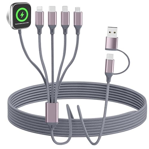 5 in 2 Multi Charging Cable for Apple Watch Charger, Travel Cruise Essentials, Type C/IP/Micro USB/Mini B Cable Cord for iWatch Ultra/SE/10-1/iPhone 17-11/Galaxy S25-S20/Garmin GPS-Grey, 5FT - Image 1