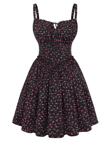 Scarlet Darkness Floral Corset Dress for Women 2026 Summer Sundress Lace Up Mini Milkmaid Dresses with Pockets - Image 1