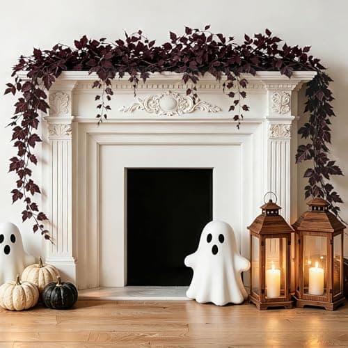 Fall Decorations for Home-2Pack Plum Fall Garland, Fuller Artificial Autumn Leaf Garland for Mantel, Fireplace, Table, Moody Thanksgiving Halloween Decor with Flexible Branches for Indoor Styling - Image 1