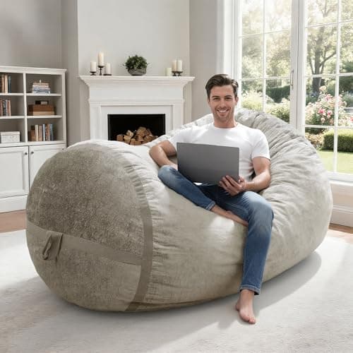 Homguava 4FT Bean Bag Chair Giant Bean Bag Chairs for Adults with Memory Foam Filled,Beanbag Chair with Soft Faux Fur Cover,Comfy Bean Bag Sofa Lounger for Living Room,Game Room,Bedroom - Image 1
