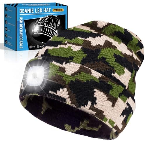 FFIPBGE Beanie Hats with Light, USB Rechargeable LED Hand Free Headlamp, Ideal for Camping, Hiking, Fathers Day Dad Gifts, Birthday Gifts for Husband, Dad, Men, 1 Pack, Camouflage
