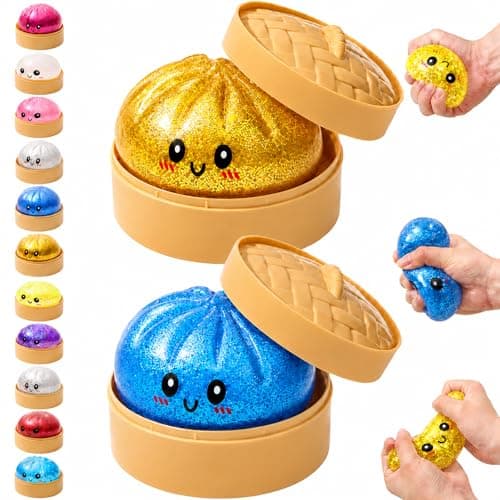 Giant Squishy Dumpling Toy 2 Pack, Glitter Dumpling Squishy Mystery Box, Surprise Fun Dumplings Stress Ball for Anxiety Relief & Focus, Colorful Squishys Bun for Kids & Adults, Holiday & Birthday Gift - Image 1