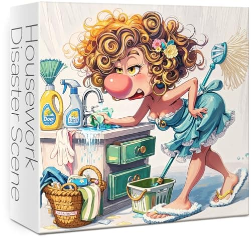 Funny Woman Theme Puzzles for Adults 1000 Pieces. Housework Disaster Scene Jigsaw Puzzles. Challenging Cartoon Art Puzzles - Image 1