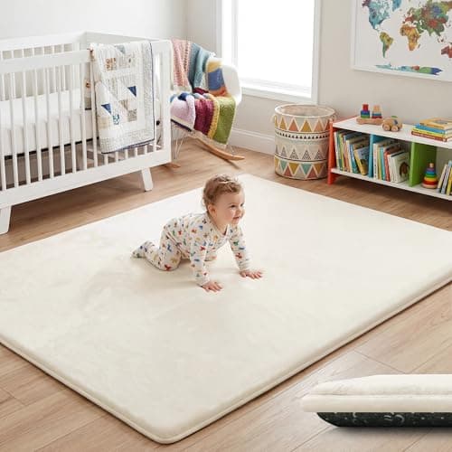 PAPAMAT 1.5" Thick Baby Play Mat for Floor, 50x50 Playpen Mat, Pro Soft Flannel Foam Mats Toddler Infant Kids Crawling for Nursery Rug Playroom Living Room Waterproof Easy Care Non-Slip (Beige) - Image 1