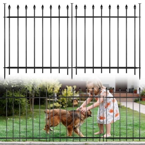 Decorative Metal Garden Fence,(12 Panels+ 13 Posts), 24 ft(W) x 24 in(H), High Metal Border Fence, Classic Roman Column Decoration, Garden and Lawn Landscape Fence, Black Animal Fence - Image 1