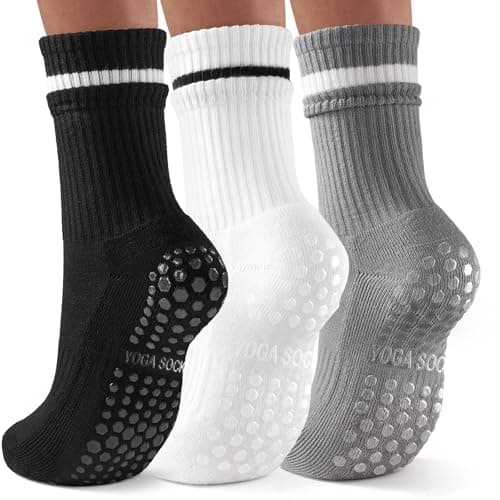 LETSHAKE Grippy Socks Woman, Pilates Socks Non Slip, Grip Socks Pilates for Yoga Ballet Workout Hospital(Black,White,Grey) - Image 1
