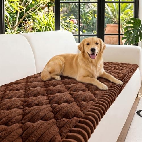 NILUOH Couch Cover for Dogs Washable, Thick Flannel Couch Cover for Sofa, Furniture Cover for Pets with Non Slip and Elastic Straps, Suitable for Sectional Sofa/Loveseat (Coffee, 27.6" x 59") - Image 1