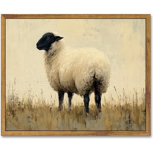 AtterrirArt Framed Vintage Sheep Wall Art, Rustic Farmhouse Canvas Print Poster, Country Animal Artwork for Bedroom Living Room Decor, Ready to Hang, 12x16 Inch - Image 1