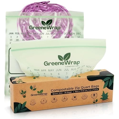 GreeneWrap Compostable Quart Freezer Bags, 25 Count, Extra Thick 2 Mil, Resealable Leak-Proof Zipper, BPI Certified, ASTM D6400, Quart Food Storage Bags - Image 1