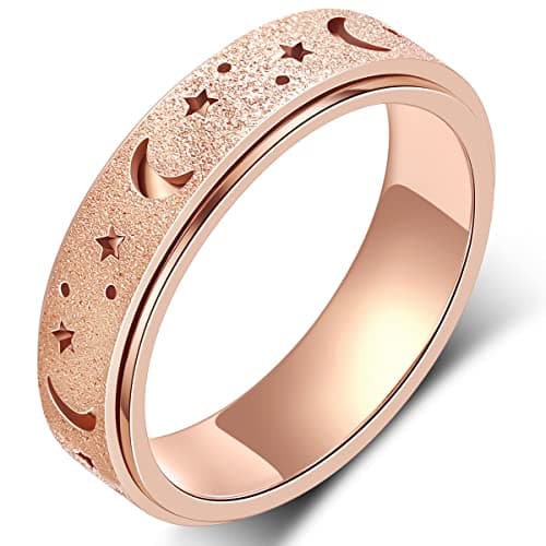 MHWTTY Anxiety Ring for Women Fidget Toys Adults Ring Stainless Steel Spinner Rings Fidgit Rings Gift for Women Moon Star Rose Gold Size 6