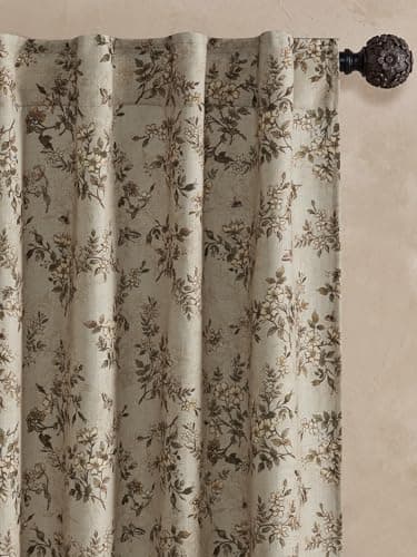 NICETOWN Ivory Short Floral Botanical Linen Curtain W52 x L36 1 Panel - Image 1