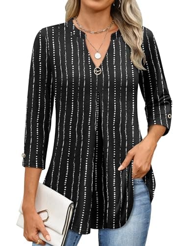 ANRABESS Womens Tops Business Dressy Casual Blouses 3/4 Length Sleeve Shirts 2026 Fall Work Tunic Tee TShirts Office Outfits Black White Strip Small - Image 1