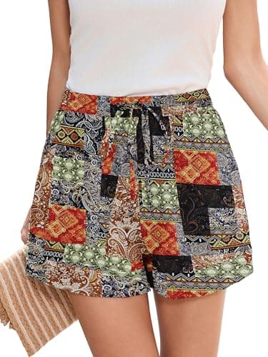 Heymoments Wide Leg Shorts Women Lightweight Boho Patchchic Brown Medium High Waisted Flowy DressyLoose Fit Summer Ladies Cute Beach Trousers with Pockets - Image 1