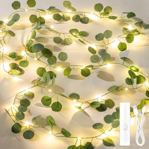 Lakumu Vines with Fairy Lights Battery Operated Rechargeable, 8 Modes, 33FT 100 LED Eucalyptus String Lights with Timer, Leaf Lights for Bedroom, Wall, Garden, Party, Wedding Decor - Image 1