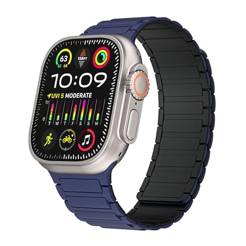 Magnetic watchband Compatible with Apple Watch Ultra 3/2/1 Band 49mm 46mm 45mm 44mm 42mm Thin Silicone Replacement Wristband Strong Magnet link for iWatch SE 3/2/1 & Series 11 10 9 8 7 6 5 4 3 2 1,Blue - Image 1